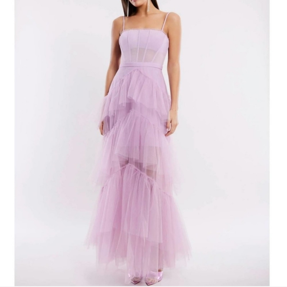 NWT BCBGMAXAZRIA Oly Lilac Orchid Tulle Tierred Mesh Corset Gown Dress 10
